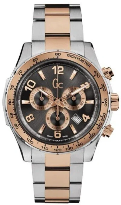 Pre-owned Guess Collection Rose Two-tone Black Dial 45mm Men's Chronograph Watch X51004g5s