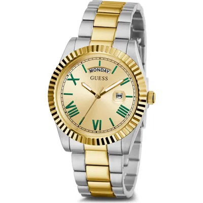 Guess Connoisseur Day/date Two-tone Bracelet Watch, 42mm In Gold