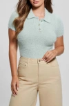 Guess Women's Coraline Fuzzy Short-sleeve Polo Sweater In Soft Mint
