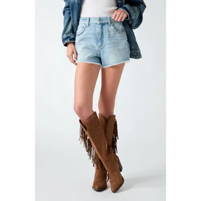 Guess Cotton Blend Mom Shorts In Blue