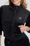 Guess Couture Velour Zip-up Sweatshirt In Black
