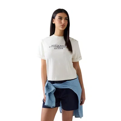 Guess Cream Cotton T-shirt In Metallic