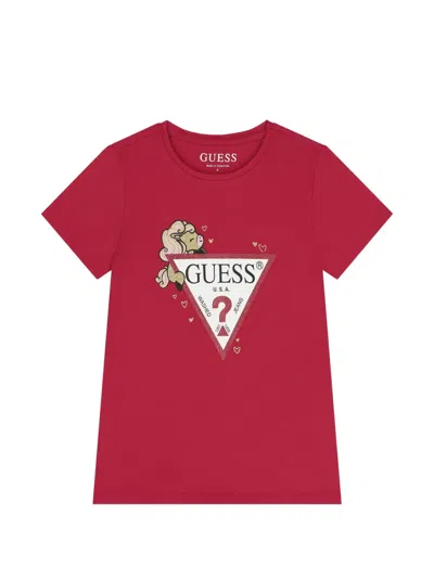Guess Kids' Crew-neck Graphic-print T-shirt In Red