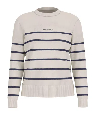 Guess Crewneck Longsleeve Knit Sweater In White