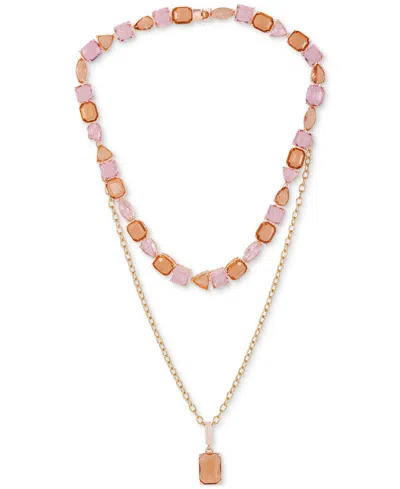 Guess Crystal 18" Layered Pendant Necklace In Rose Gold