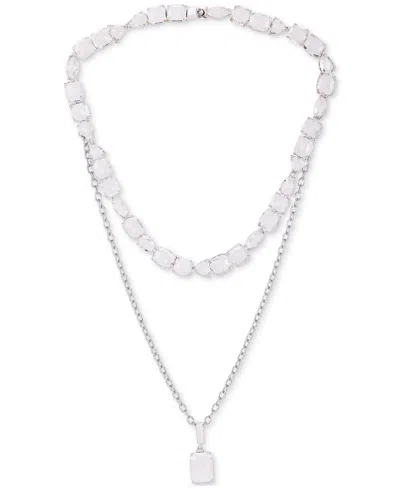 Guess Crystal 18" Layered Pendant Necklace In Silver