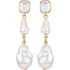 Guess Gold-tone Crystal Pearl Design Drop Earrings In Gold