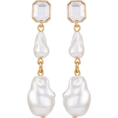 GUESS GUESS CRYSTAL & BAROQUE PEARL DROP EARRINGS