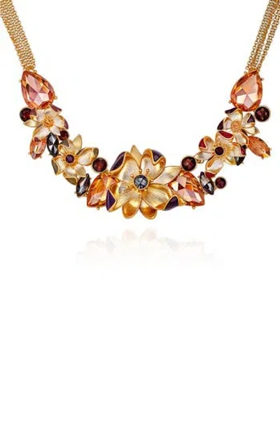 Guess Crystal & Enamel Flower Frontal Necklace In Multi