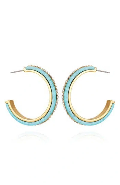 Guess Crystal & Turquoise Hoop Earrings In Gold