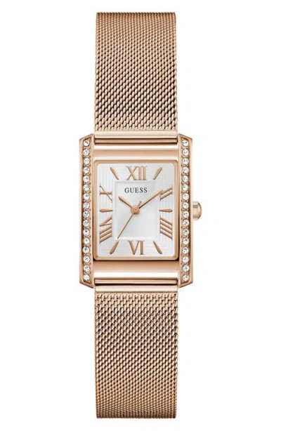 Guess Crystal Bezel Tank Mesh Strap Watch, 17mm X 23mm In Gold