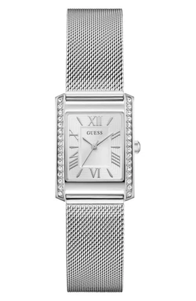 Guess Crystal Bezel Tank Mesh Strap Watch, 17mm X 23mm In Transparent