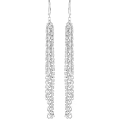 Guess Crystal Chain Drop Earrings In Silver