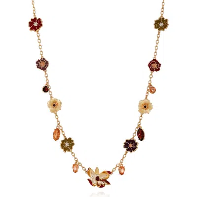 Guess Crystal Charm Floral Station Chain Long Necklace In Multi