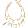 Guess Crystal Charm Layered Necklace In Gold