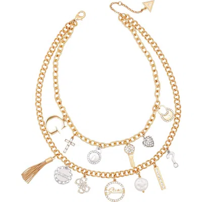 Guess Crystal Charm Layered Necklace In Multi