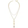 Guess Crystal Cross Charm Layered Necklace In Gold