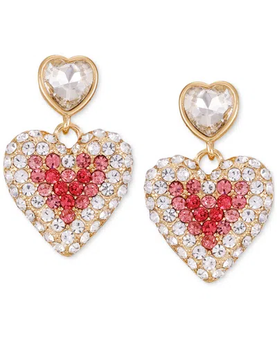 Guess Gold-tone Crystal Double Heart Linear Earrings