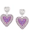 Guess Crystal Double Heart Linear Earrings In Silver