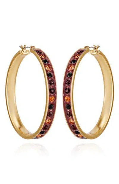 Guess Crystal Enamel Hoop Earrings In Gold
