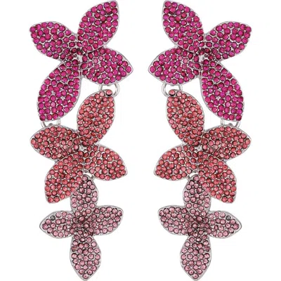 Guess Crystal Flower Linear Drop Earrings In Silver