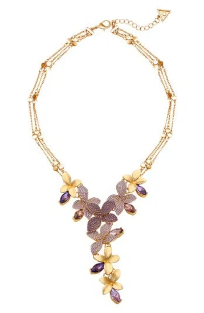 Guess Crystal Flower Y-necklace In Gold