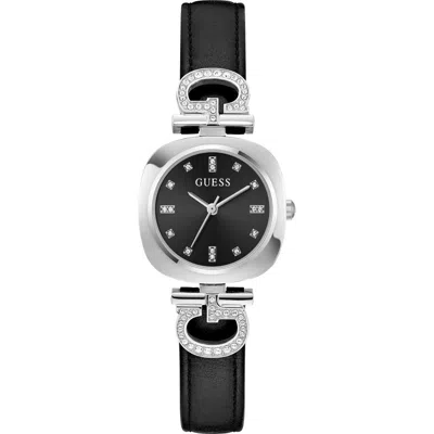 Guess Crystal G-logo Leather Strap Watch, 28mm In Black
