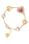 Guess Crystal Heart Chain Bracelet In Gold