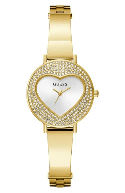 Guess Crystal Heart Dial Bracelet Watch, 30mm In Gold
