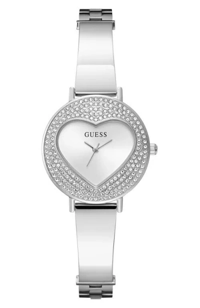 Guess Crystal Heart Dial Bracelet Watch, 30mm In Silver