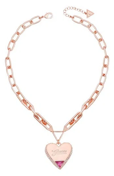 Guess Crystal Heart Pendant Necklace In Gold