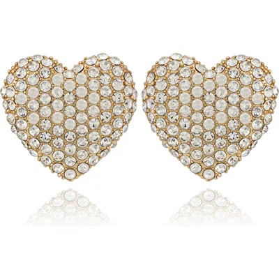 Guess Crystal Heart Stud Earrings In Gold
