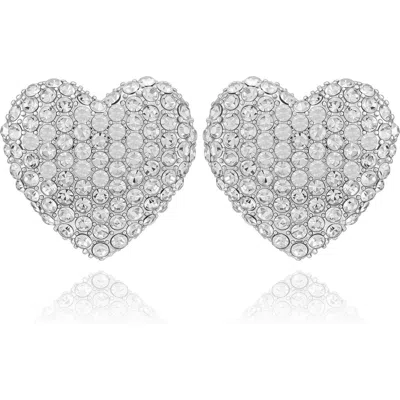 Guess Crystal Heart Stud Earrings In Silver