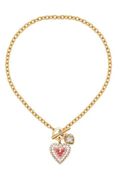Guess Crystal Heart Toggle Necklace In Gold