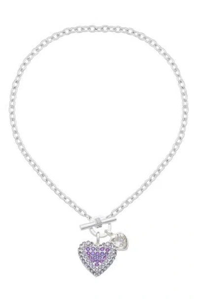 Guess Crystal Heart Toggle Necklace In Silver