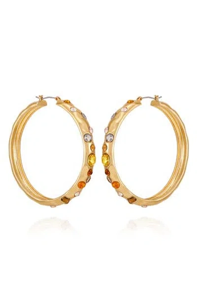 Guess Crystal Hoop Earrings In Gold