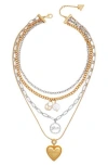 Guess Crystal Pendant Two-tone Layered Necklace In Gold