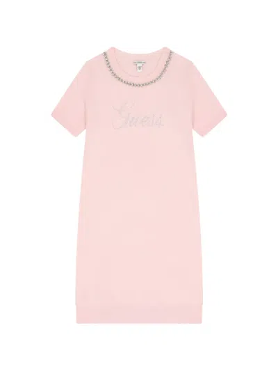 Guess Kids' Crystal-embellished Crew-neck Dress In Multi