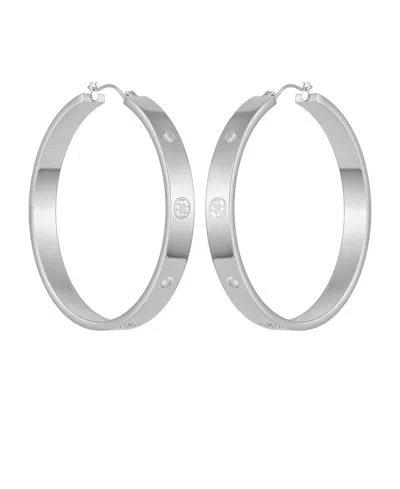 Guess Cubic Zirconia Gold And Silver-tone Logo Hoop Earrings In Metallic