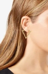 Guess 14k Gold Ion-plated Pave Triangle Hoop Earrings In Goldtone