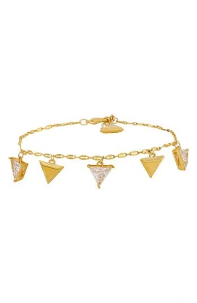 Guess Cubic Zirconia Triangle Charm Line Bracelet In Gold