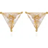 Guess Cubic Zirconia Triangle Stud Earrings In Goldtone