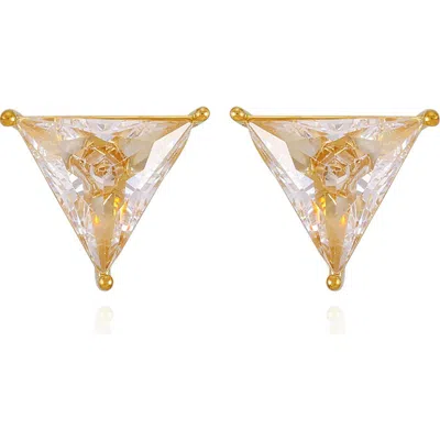 Guess Cubic Zirconia Triangle Stud Earrings In Gold
