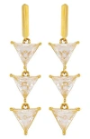Guess Cubic Zirconia Triple Triangle Linear Drop Earrings/ In Goldtone