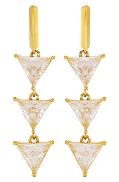 Guess Cubic Zirconia Triple Triangle Linear Drop Earrings/ In Gold