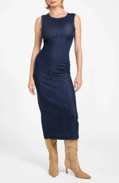 Guess Dahlia Sleeveless Denim Midi Dress In Blue