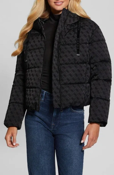 Guess Daisy Flock Logo Puffer Coat In Black