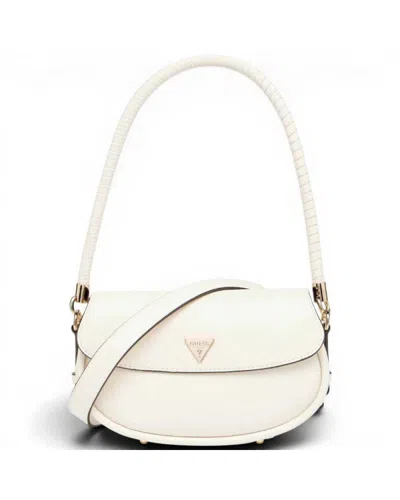 Guess Danya Flap Woman Off White Shoulder Bag In Synthetic Material With Plot And Front Logo