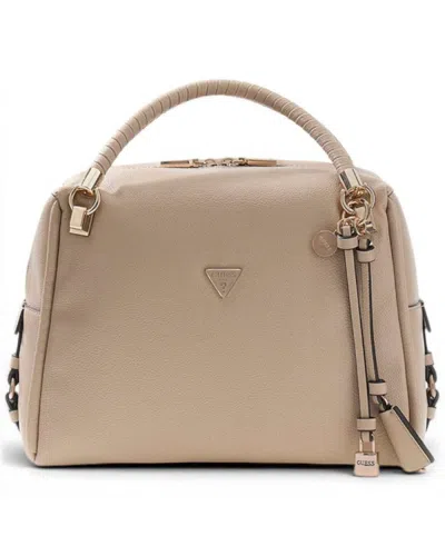 Guess Danya Satchel Women's Taupe Bag In Synthetic Material With Front Logo In Gray