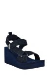 Guess Dawsin Slingback Platform Wedge Sandal In Dark Blue
